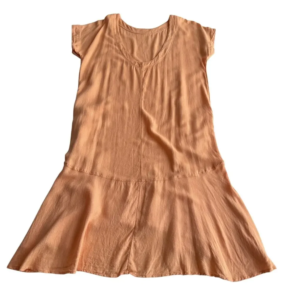 Free People Crisp & Cool Linen Blend Oversized‎ Scoop Back Comfy Peach Dress M